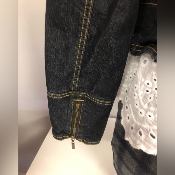 BISOU BISOU DARK GRAY DENIM CROPPED JACKET FRONT ZIPPER SIPPED CUFFS SIZE LARGE - Picture 4 of 7